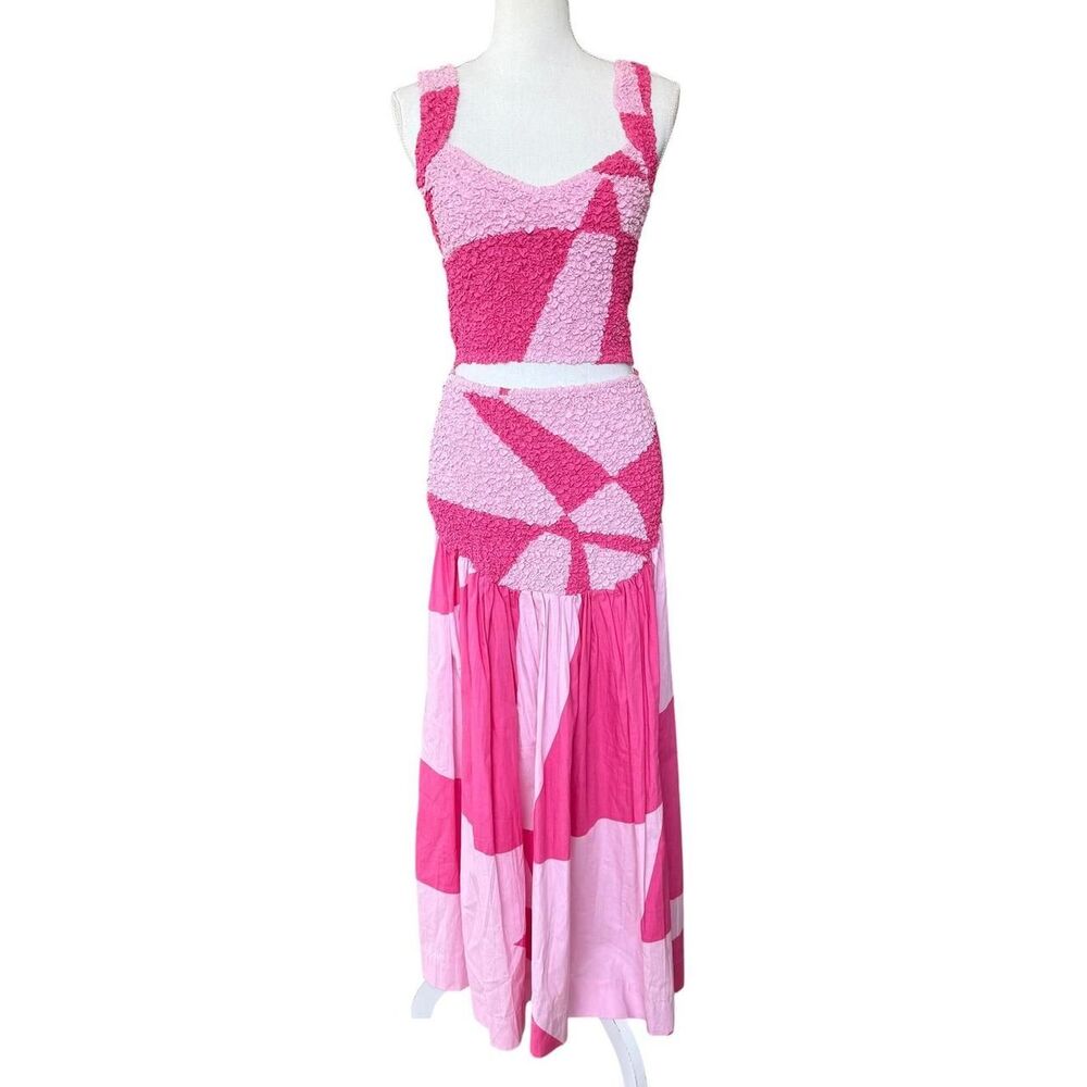 SWF S/W/F Abstract Pink Crop Top & Maxi Skirt Two-Piece Set – Women’s Small EUC